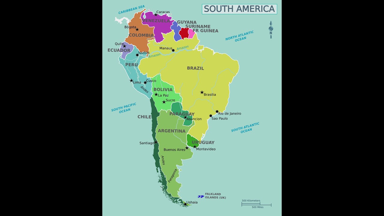 Mapa de América del Sur y Central